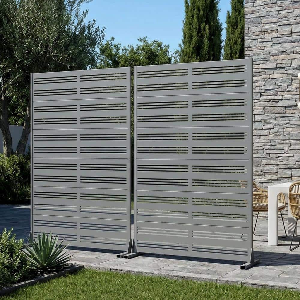 94 in. W x 72 in. H Light Gray Galvanized Steel No Dig Horizontal Louver Outdoor Privacy Screen (2-Pack) price history on PriceWatchPro