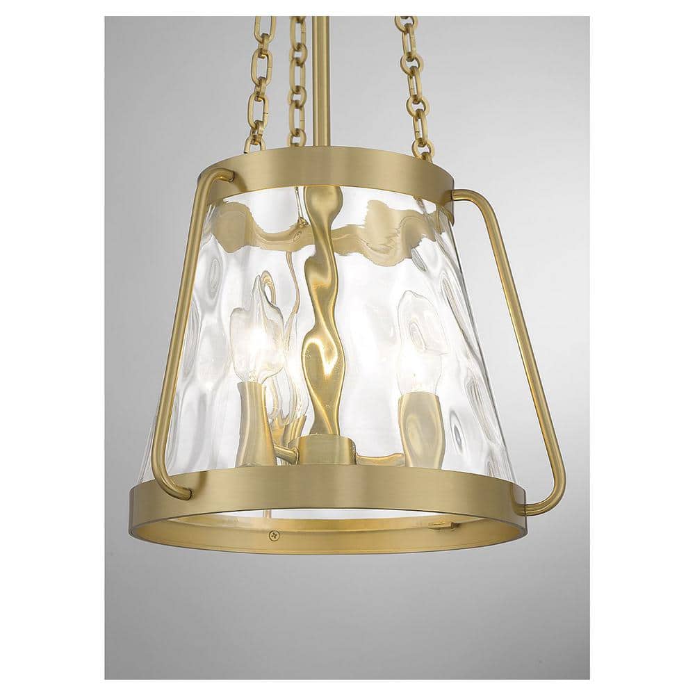 Crawford Warm Brass 3-Light Pendant with Clear Water Glass Shade