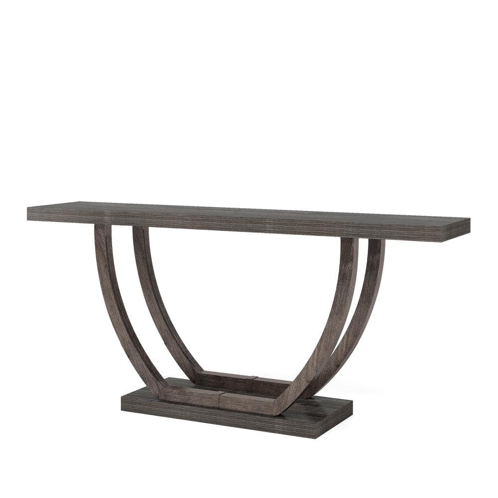 Gray 63-Inch Farmhouse Wood and Metal Console Table with Storage