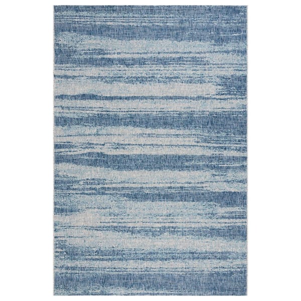 Courtyard Gray/Blue 7 ft. x 10 ft. Blurred Striped Indoor/Outdoor Area Rug
