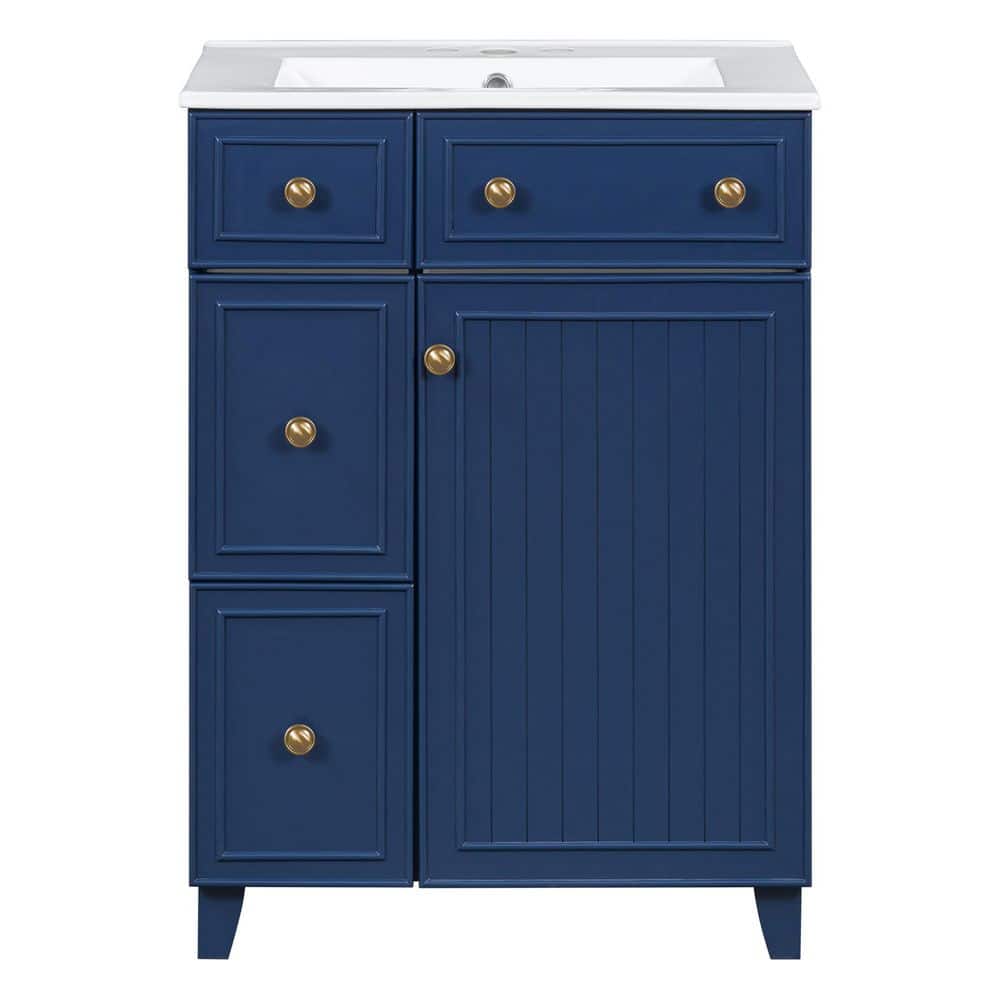 Everton 24 in. Single Sink Freestanding Navy Blue Bath Vanity with White Ceramic Top Unassembled price history on PriceWatchPro