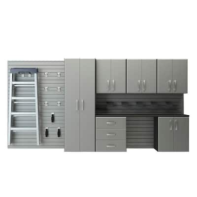 7-Piece Composite Wall Mounted Garage Storage System in Silver (144 in. W x 72 in. H x 17 in. D)