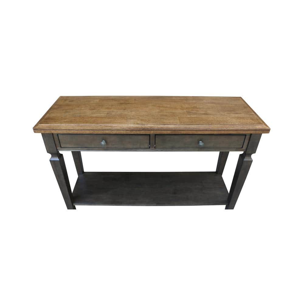 Vista 56'' Hickory and Washed Coal Wood Console Table with Storage