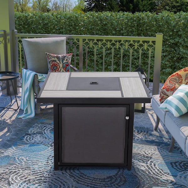 Unbranded 32 in. Square Full Iron Fire Pit Table with Table Lid
