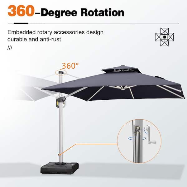 10 ft. x 13 ft. High-Quality Aluminum 360 Rotation Cantilever Polyester Outdoor Patio Umbrella with Base, Gray