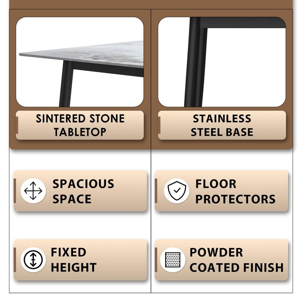 Medium Grey Glass Top Dining Table with Black Steel Base
