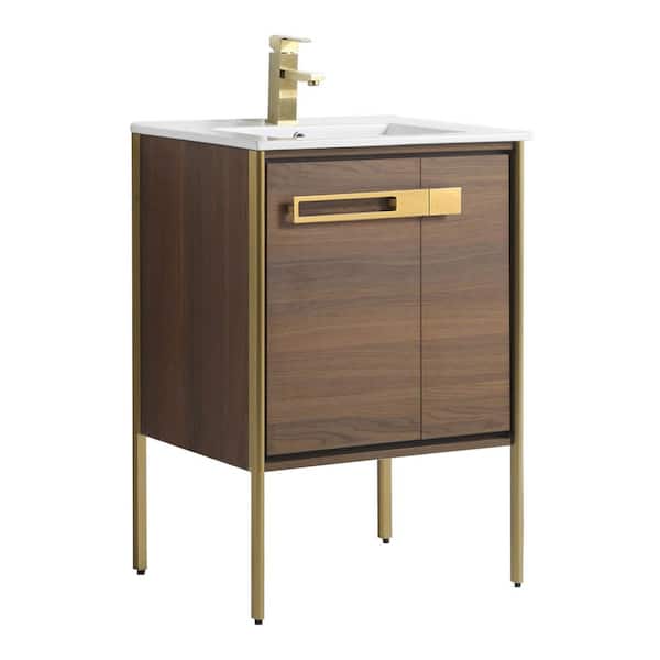 Oakville 24 in. W x 18.32 in. D x 33.5 in. H Bath Vanity in Walnut Ebony with White Ceramic Top