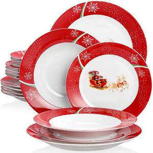 12-Piece Dinnerware Set，DL Stylish Dishes Dinner Plate Set Service for 4 Red Ceiba 