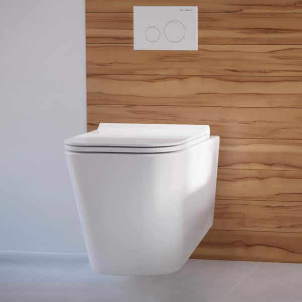 Swiss Madison 0.8/1.28 GPF Concorde Wall Hung Square Dual Flush Elongated Toilet Bowl in White