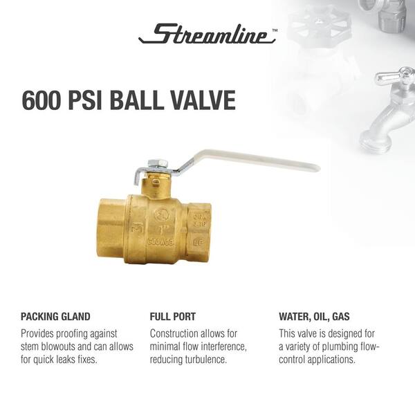 Streamline 1 in. Brass FPT Full Port Packing Gland Ball Valve 117