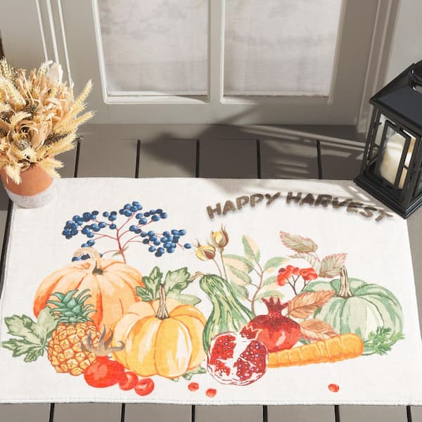 Door and Kitchen Mat Beige/Orange 2 ft. x 4 ft. Machine Washable Happy Harvest Area Rug
