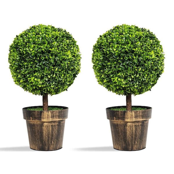2-ft. Green Artificial Boxwood Topiary Ball Tree in Pot for House and Office