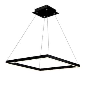 Atria Square 20 in. 38-Watt Black Integrated LED Chandelier Height Adjustable Hanging Pendant Light
