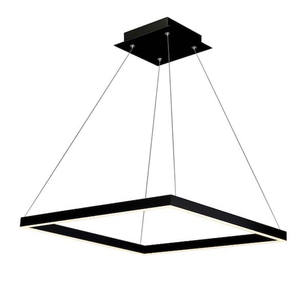 VONN Lighting Atria Square 20 in. 38-Watt Black ETL Certified Integrated LED Chandelier Height Adjustable Hanging Pendant Light
