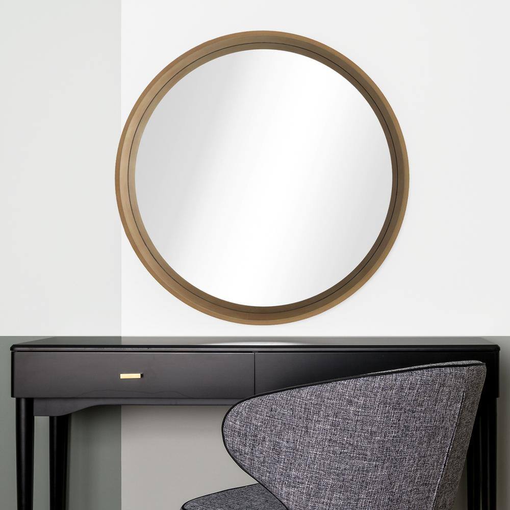 24-Inch Round Walnut Wood Frame Wall Mirror