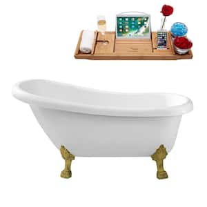 61 in. Acrylic Clawfoot Non-Whirlpool Bathtub in Glossy White With Brushed Gold Clawfeet And Polished Gold Drain