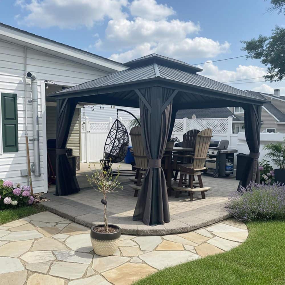 PURPLE LEAF 10 ft. x 12 ft. Gray Aluminum Hardtop Gazebo Canopy