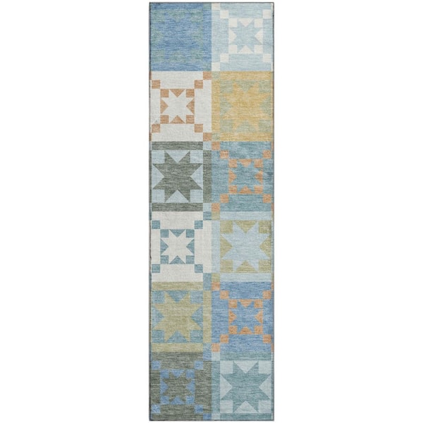 Mayfield Premium Machine Washable Abstract AMF2538 Blue 2 ft. x 7 ft. Runner Rug