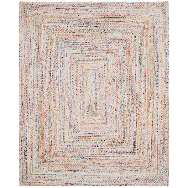 Braided Ivory/Multi 10 ft. x 14 ft. Border Area Rug