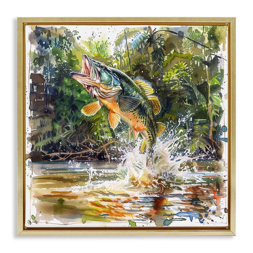 Stupell Industries Jumping Bass Fish by LSR Design Studio Gold