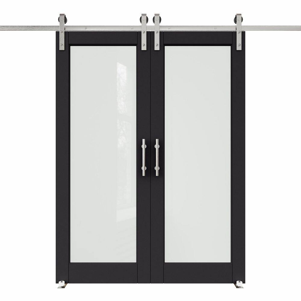 72 in. x 80 in. 1 Lite Tempered Frosted Glass Black MDF Sliding Barn Door with Hardware Kit Nickel and Pantry Sticker price history on PriceWatchPro
