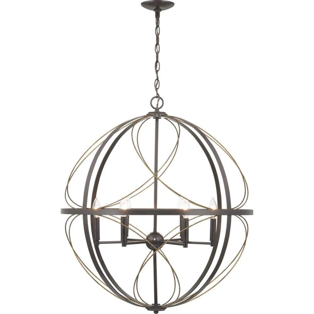 Brandywine Antique Bronze 6-Light Pendant with Hand Gilded Accents
