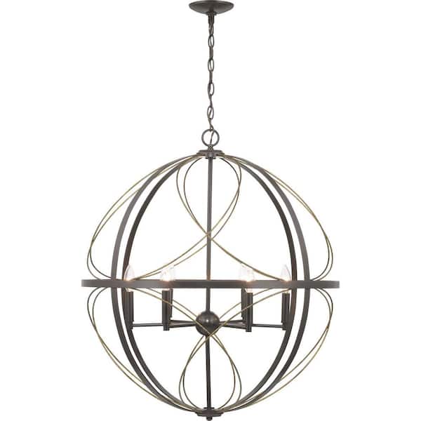 Progress Lighting Brandywine 6-Light Antique Bronze Transitional Globe Large Hanging Pendant Light