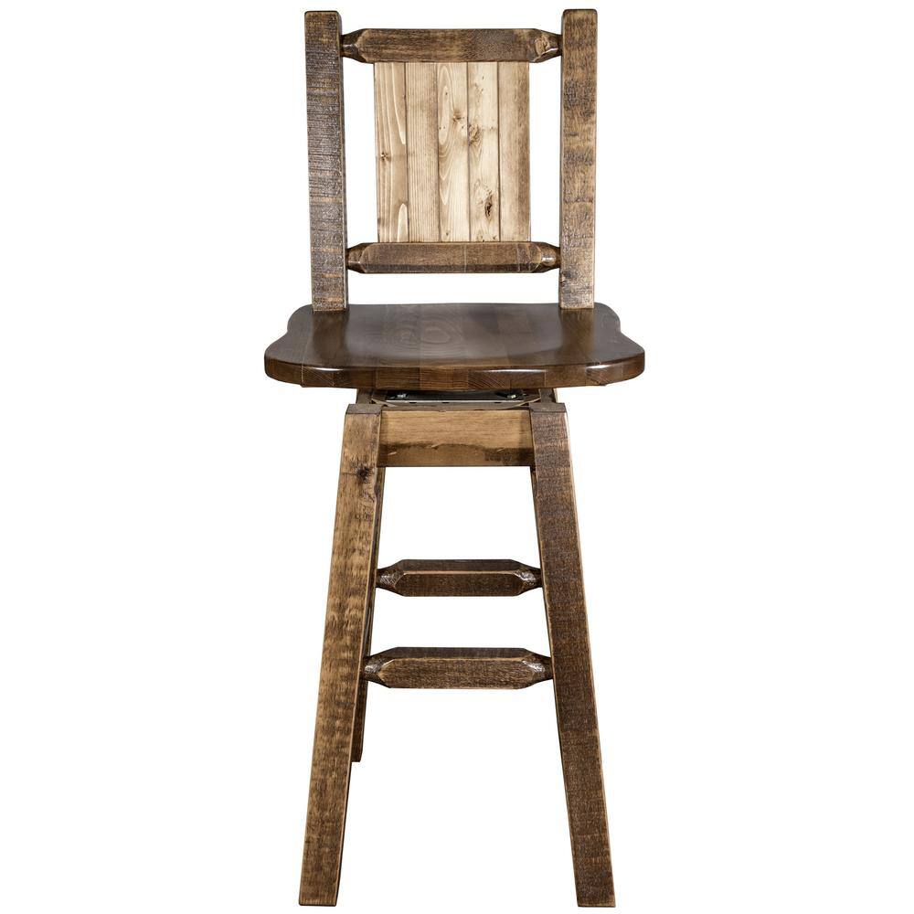 Rustic American Frontier 30" Swivel Barstool with Pine Tree Motif