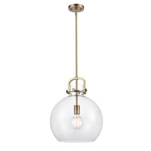 Newton Sphere 1-Light Brushed Brass Shaded Pendant Light with Clear Glass Shade