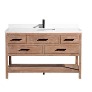 Betty 55 in. Bath Vanity in Weathered Brown with Quartz Vanity Top in White with White Basin