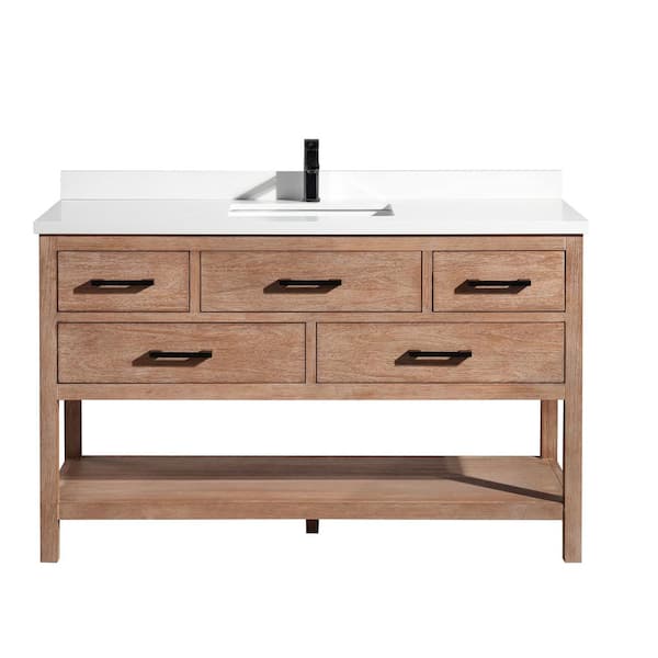 Betty 55 in. W x 22 in. D x 34.5 H Bath Vanity in Weathered Brown with Quartz Vanity Top in White with White Basin