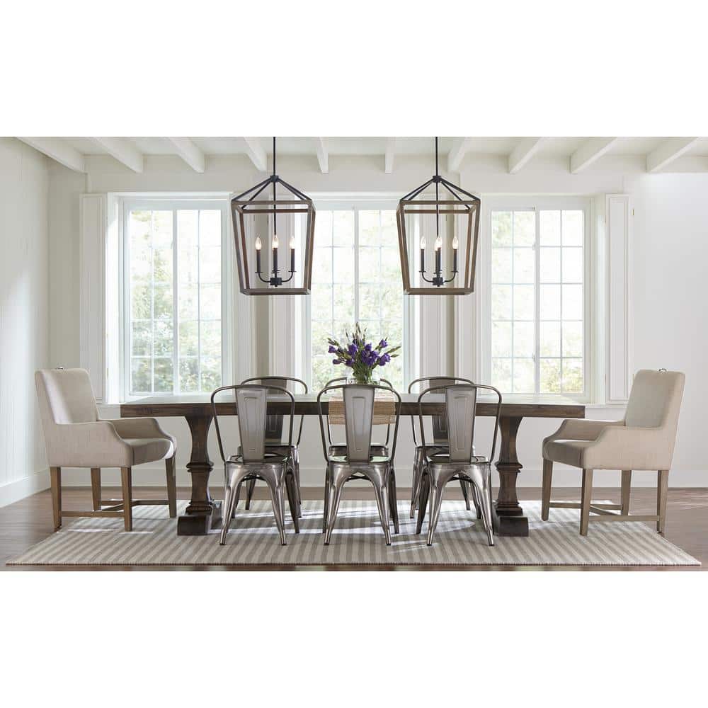 Mini Buford 4-Light Weathered Oak and Forged Iron Candle Chandelier
