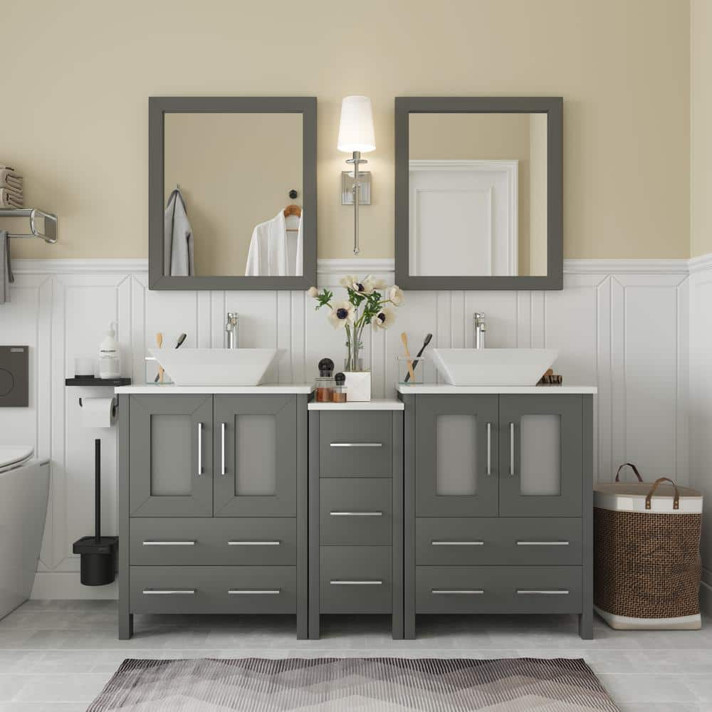 Vanity Art Ravenna 60 in. W Bathroom Vanity in Grey with Double Basin ...