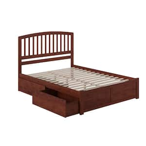 Richmond Walnut Queen Solid Wood Storage Platform Bed with Flat Panel Foot Board and 2 Bed Drawers