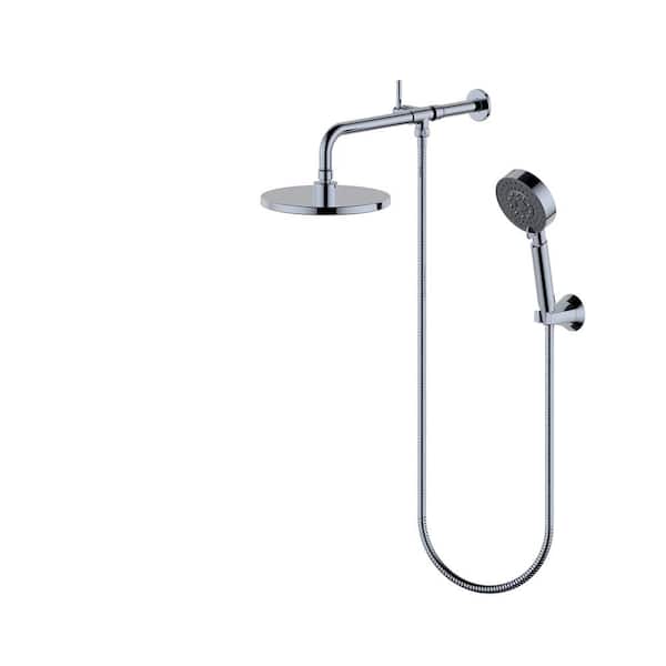Single-Handle 5-Spray 1.8 GPM Shower Faucet with 8 in. Wall Mount Dual Round Shower Head in Polished Chrome