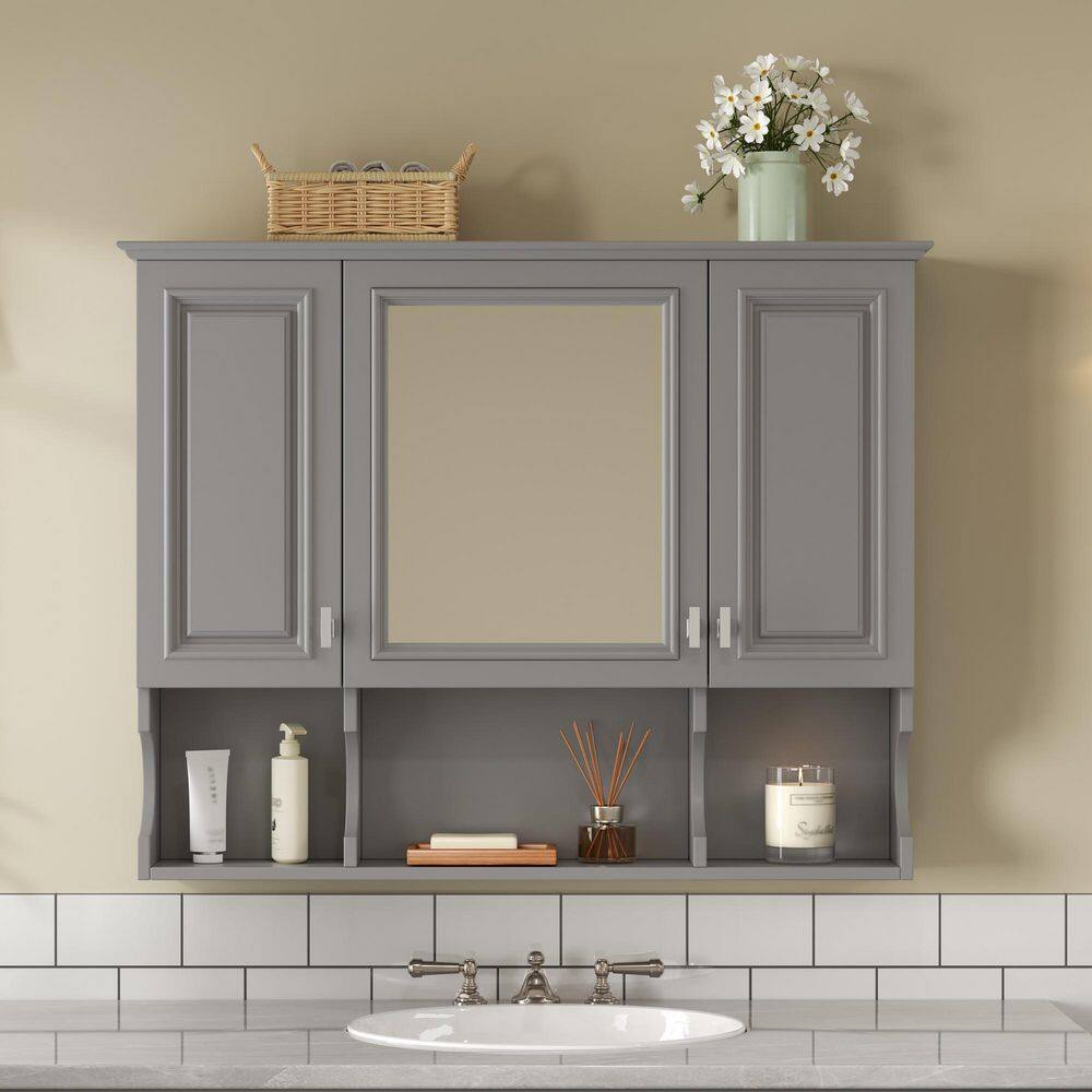 35 in. W x 28.7 in. H Rectangular MDF Wood Surface Mounted Medicine Cabinet with Mirror in Gray price history on PriceWatchPro