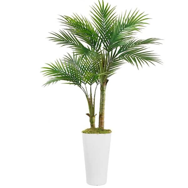 5ft Artificial Palm Tree with White Tall Pot 60. 2in Fake Plants Outdoor Floor Plants for Home Office Poolside Decor
