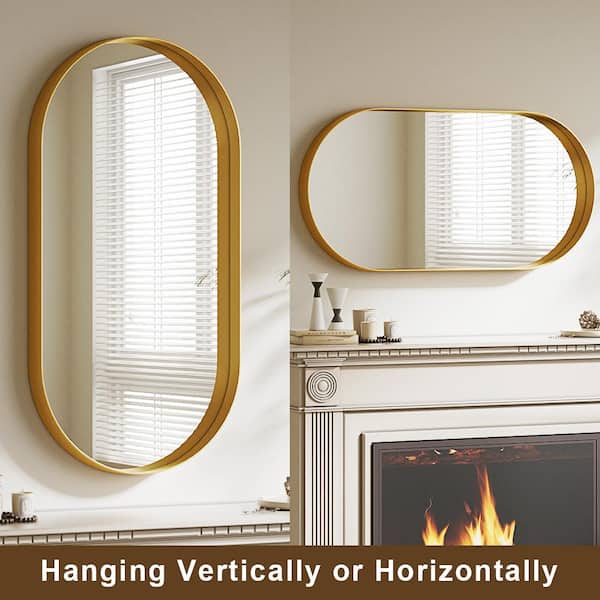 XRAMFY 20 in. W x 36 in. H Oval Modern Gold Aluminum Alloy Deep 