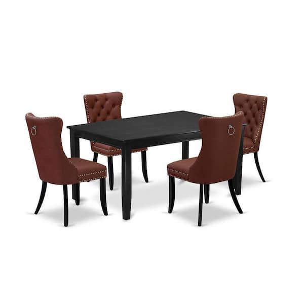 East West Furniture 5-Piece Black Finish Solid Wood Top-Rectangular Upholstered Dining Room Set-Seats 4