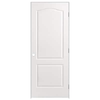 30 in. x 80 in. 2-Panel Arch Top Solid Core Textured Primed Composite Single Prehung Interior Door