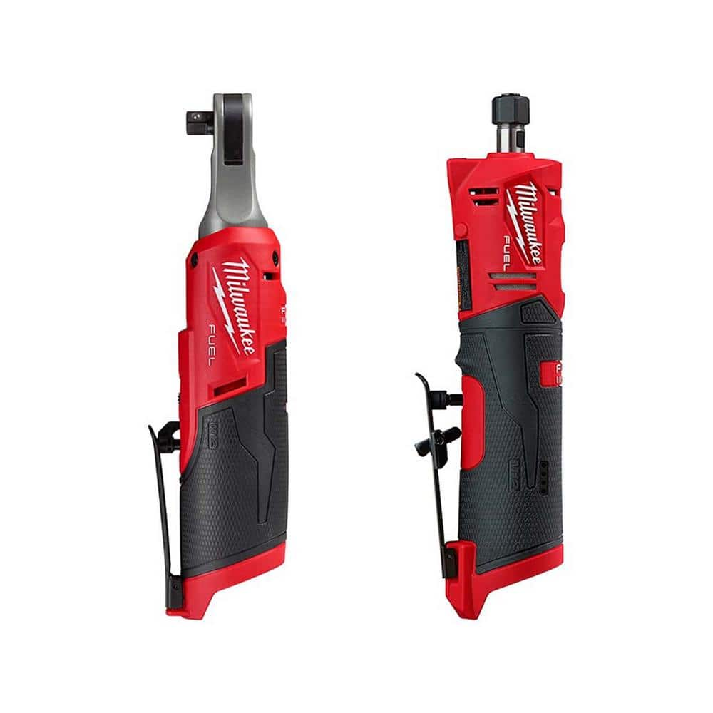 M12 FUEL 12-Volt Lithium-Ion Brushless High Speed 3/8 in. Cordless Ratchet with 1/4 in. Straight Die Grinder -  Milwaukee, 2567-20-24