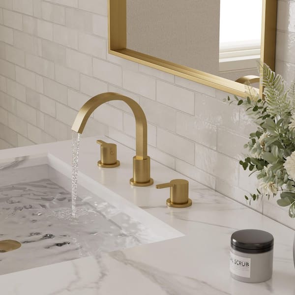 Waterfall 3-Hole High-Arc 8 in. Widespread 2-Handle Bathroom Faucet 1.2 GPM in Brushed Gold with Pop-Up Drain
