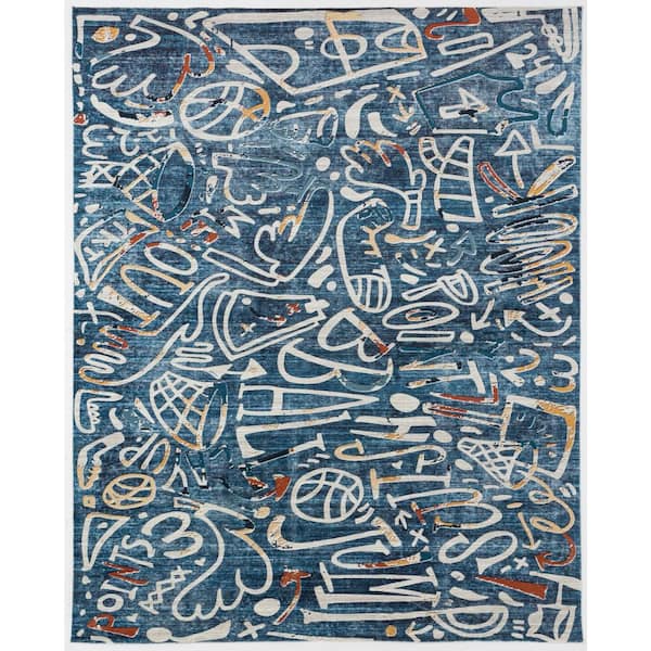 KALATY Sportsglyphs Blue 6 ft. x 8 ft. Abstract Area Rug