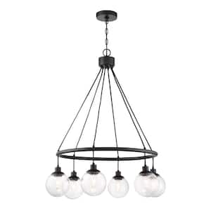 Que 6-Light Flat Black Finish w/Seeded Glass Transitional Chandelier for Kitchen/Dining/Foyer No Bulb Included