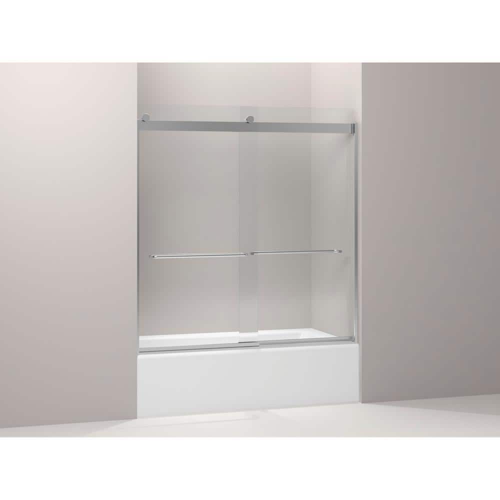 Levity 60" Frameless Sliding Bath Door with Clear Glass and Silver Frame