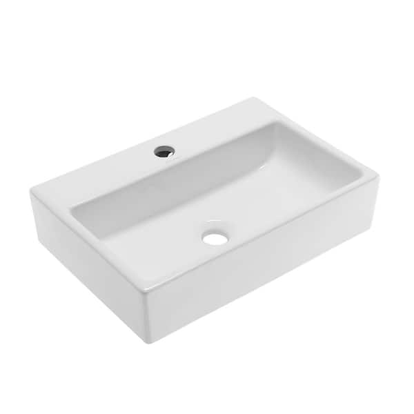 Claire 20.9 in. Rectangle Ceramic Vessel Bathroom Sink in Glossy White