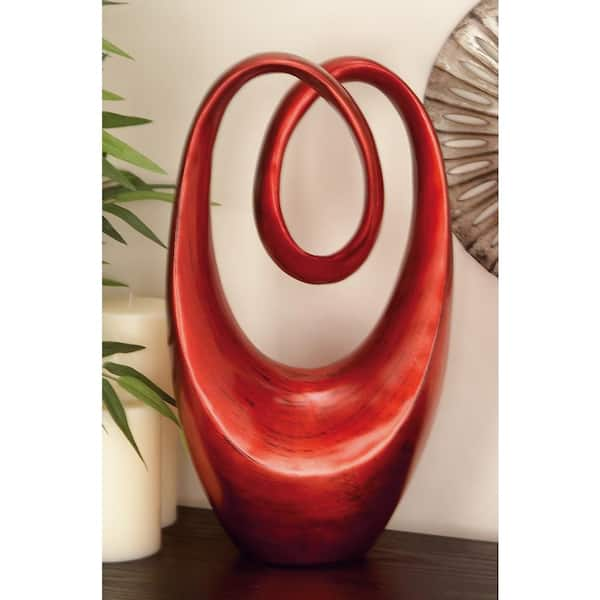 Litton Lane 6 in. x 20 in. Red Polystone Swirl Abstract Sculpture