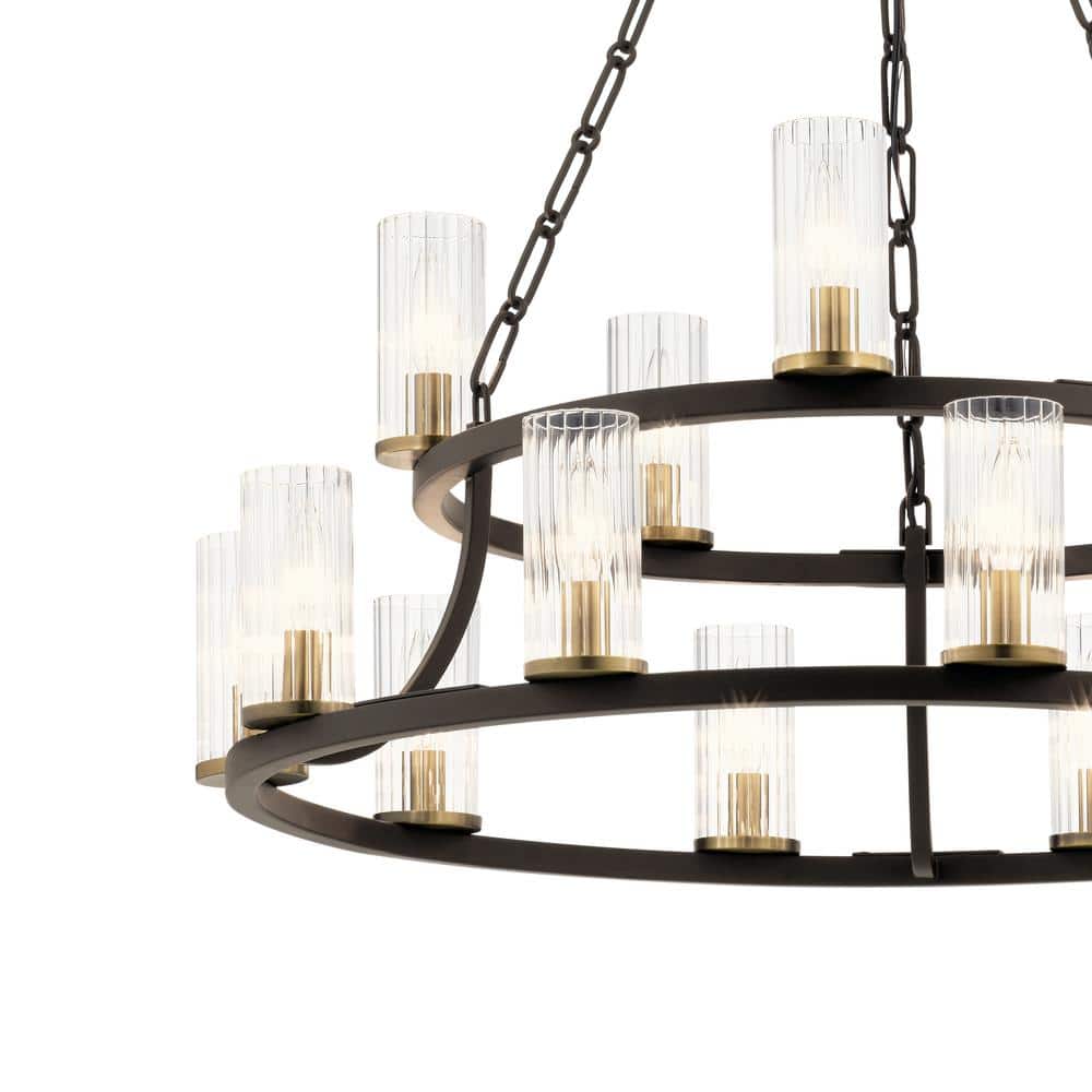 Mathias 31" Bronze 15-Light 2-Tier Candle Chandelier