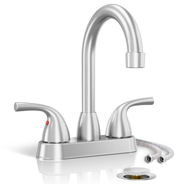 Brushed Nickel Bathroom Faucet 4 in. Centerset, 2 or 3 Hole Deck Plate Bathroom Sink Faucet.