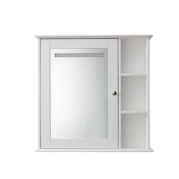 ANGELES HOME 30 in. W x 6.3 in. D x 29.5 in. H Bathroom Storage Wall Cabinet with Fog-Free Lighted Mirror in White